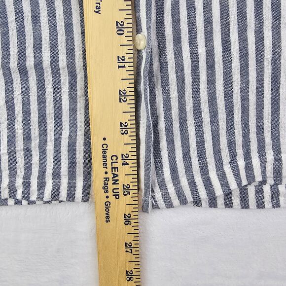 Orvis Linen Shirt Large Womens Striped Blue White Button Up Boxy Boho Lagenlook - Picture 9 of 16